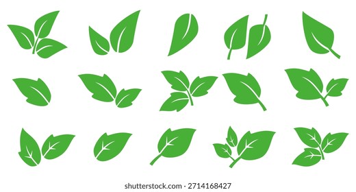 Green leaf icon in flat style, on white background. leaf icon set. nature icon, leaf vector illustration.