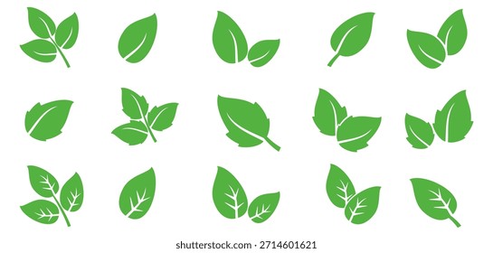 Icono de hoja verde en estilo plano, sobre fondo blanco. conjunto de iconos de hoja. icono de la naturaleza, Ilustración vectorial de la hoja.