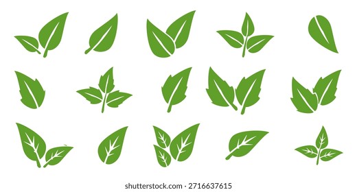 Icono de hoja verde en estilo plano, sobre fondo blanco. conjunto de iconos de hoja. icono de la naturaleza, Ilustración vectorial de la hoja.