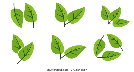 Icono de hoja verde en estilo plano, sobre fondo blanco. conjunto de iconos de hoja. icono de la naturaleza, Ilustración vectorial de la hoja.
