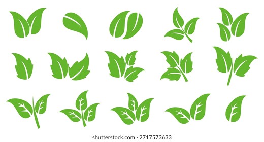 Ícone de folha verde em estilo plano, sobre fundo branco. ícone de folha definido. ícone natureza, ilustração de vetor folha.