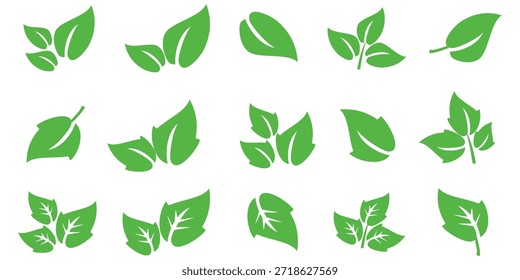 Icono de hoja verde en estilo plano, sobre fondo blanco. conjunto de iconos de hoja. icono de la naturaleza, Ilustración vectorial de la hoja.