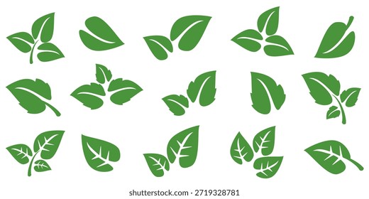 Icono de hoja verde en estilo plano, sobre fondo blanco. conjunto de iconos de hoja. icono de la naturaleza, Ilustración vectorial de la hoja.