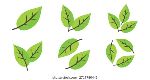 Grünes Blattsymbol im flachen Stil auf weißem Hintergrund. Blatt-Symbolsatz. Natursymbol, Blatt-Vektorgrafik.