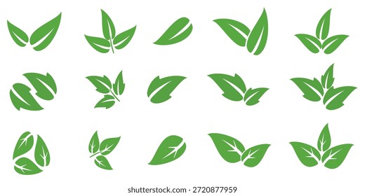 Green leaf icon in flat style, on white background. leaf icon set. nature icon, leaf vector illustration.