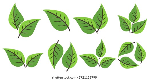 Icono de hoja verde en estilo plano, sobre fondo blanco. conjunto de iconos de hoja. icono de la naturaleza, Ilustración vectorial de la hoja.