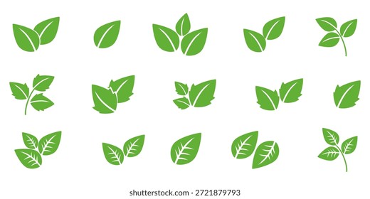 Ícone de folha verde em estilo plano, sobre fundo branco. ícone de folha definido. ícone natureza, ilustração de vetor folha.