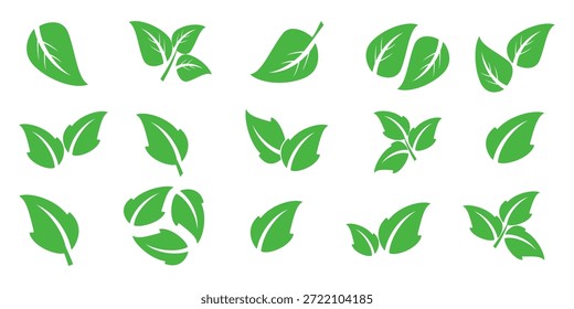 Icono de hoja verde en estilo plano, sobre fondo blanco. conjunto de iconos de hoja. icono de la naturaleza, Ilustración vectorial de la hoja.