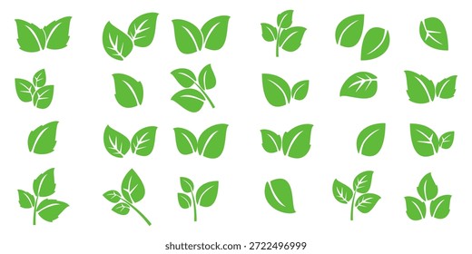 Green leaf icon in flat style, on white background. leaf icon set. nature icon, leaf vector illustration.