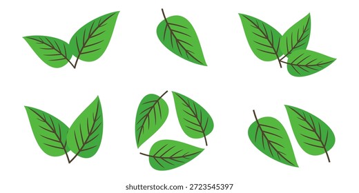 Grünes Blattsymbol im flachen Stil auf weißem Hintergrund. Blatt-Symbolsatz. Natursymbol, Blatt-Vektorgrafik.