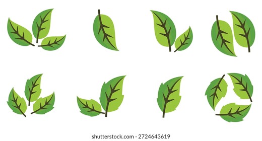 Icono de hoja verde en estilo plano, sobre fondo blanco. conjunto de iconos de hoja. icono de la naturaleza, Ilustración vectorial de la hoja.