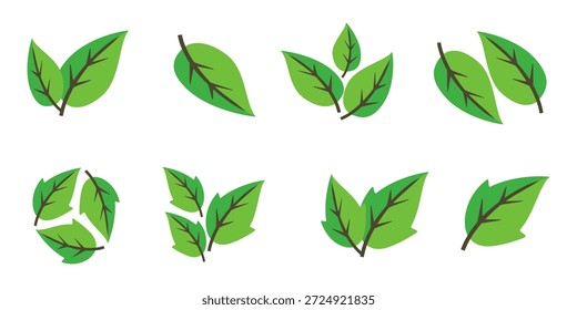 Ícone de folha verde em estilo plano, sobre fundo branco. ícone de folha definido. ícone natureza, ilustração de vetor folha.