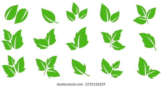 Ícone de folha verde em estilo plano, sobre fundo branco. ícone de folha definido. ícone natureza, ilustração de vetor folha.