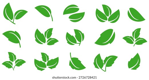 Ícone de folha verde em estilo plano, sobre fundo branco. ícone de folha definido. ícone natureza, ilustração de vetor folha.