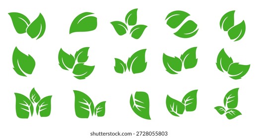 Grünes Blattsymbol im flachen Stil auf weißem Hintergrund. Blatt-Symbolsatz. Natursymbol, Blatt-Vektorgrafik.