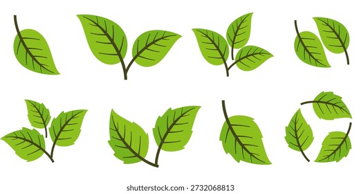 Icono de hoja verde en estilo plano, sobre fondo blanco. conjunto de iconos de hoja. icono de la naturaleza, Ilustración vectorial de la hoja.