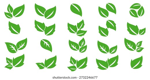 Green leaf icon in flat style, on white background. leaf icon set. nature icon, leaf vector illustration.