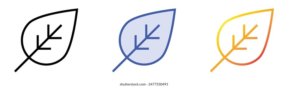 icono de hoja verde. Diseño de estilo de relleno lineal, azul y degradado aislado sobre fondo blanco
