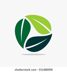 Green leaf icon logo, circle green leaf abstract illustration, greenhouse logo vector.