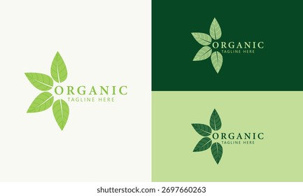 Logotipo del icono de la hoja verde para las marcas orgánicas y sostenibles