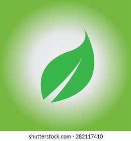 Green Leaf Icon on Green Background Vector Illustration.
