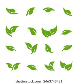 
Green leaf icon. Leaf icon on white background. Collection of leaf illustrations. Element design for natural, eco-friendly, recycling bio labels.