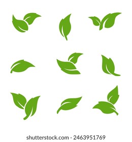 Green leaf icon. Leaf icon on white background. Collection of leaf illustrations. Element design for natural, eco-friendly, recycling bio labels.