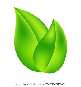 Green leaf icon on white isolated background. Suitable for projects on ecological, natural, organic and nature protection themes.  Vector illustration.
