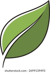 Green leaf icon on a white background. Represents nature, growth, and environmental sustainability. Ideal for eco-friendly brands and organic products. Clean and simple design.