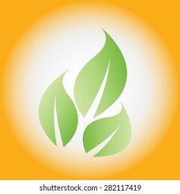 Green Leaf Icon on Yellow Background Vector Illustration.