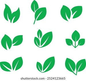 Conjunto de ícone de folha verde, bio, eco, ecologia,