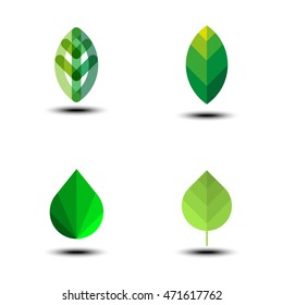 Green leaf icon set. Eco icon. Vector illustration