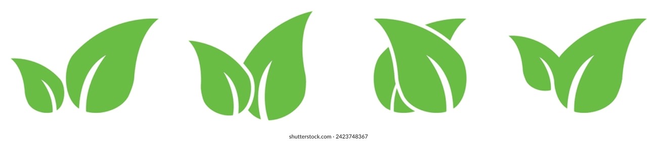 Green leaf icon set. Flat leaves logotype icons symbol. Vector illustration.