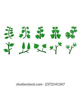 green leaf icon set on white background