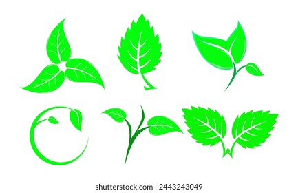 green leaf icon set on a white background