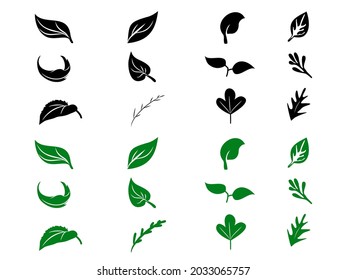 Green leaf icon and silhouette isolated on a white background