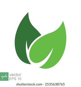 Green leaf icon. Simple flat style. Two leaf ecology, eco green, nature, organic, spring, floral, plant, environment concept. Vector illustration isolated on white background. EPS 10.