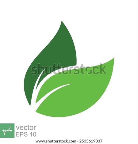 Green leaf icon. Simple flat style. Two leaf ecology, eco green, nature, organic, spring, floral, plant, environment concept. Vector illustration isolated on white background. EPS 10.