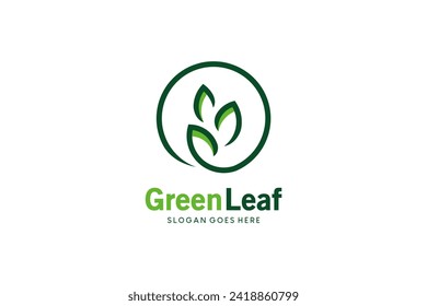 Green leaf icon symbol logo in simple circle view