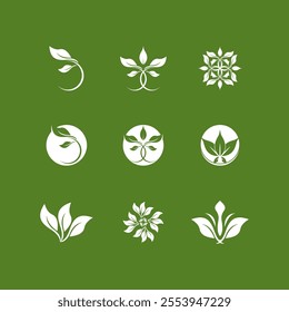 Green Leaf icon and Symbol Vector Template Illustration