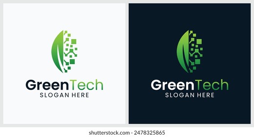 green leaf icon vector Creative technology logo