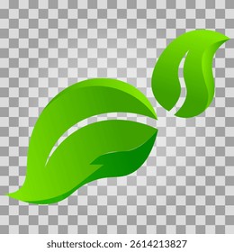 Green leaf icon. Vector illustration isolated on transparent background