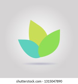 Green Leaf Icon Vector Illustrations with soft shadow