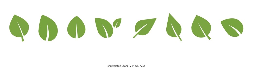 Green leaf icons. Green color. Leafs green color icon logo. Leaves on white background. Ecology. Vector illustration