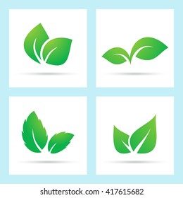 Green leaf icons. Ecology, nature, natural and eco-friendly products concepts and logos templates. Abstract leaf symbols. Green leaves. Vector illustration