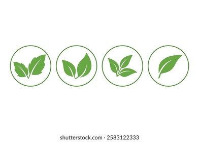 Green leaf icons. Leaves of trees and plants. Leaves icon.Elements design for natural, eco, bio, vegan labels