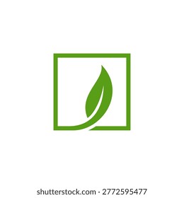 green leaf icons. Leaves of trees and plants. Leaves icon. Collection green leaf. Elements design for natural, eco, bio, Simple green leaf in square frame