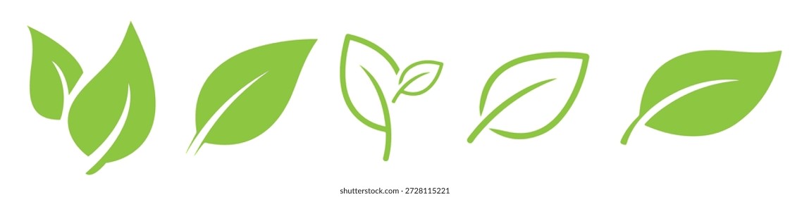 Los iconos de hojas verdes representan la naturaleza y la ecología.