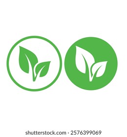 Green leaf icons in round frame.