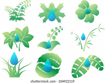Green leaf icons set